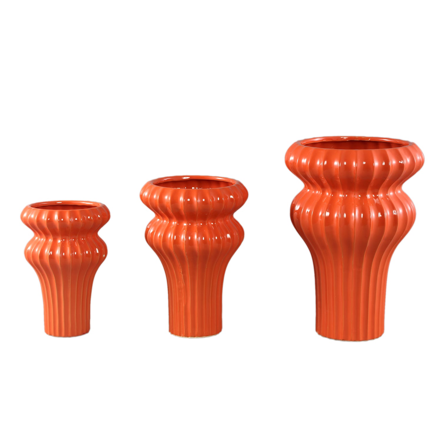 Glenna Orange Ceramic Round Ribbed Pot W Bulbs M