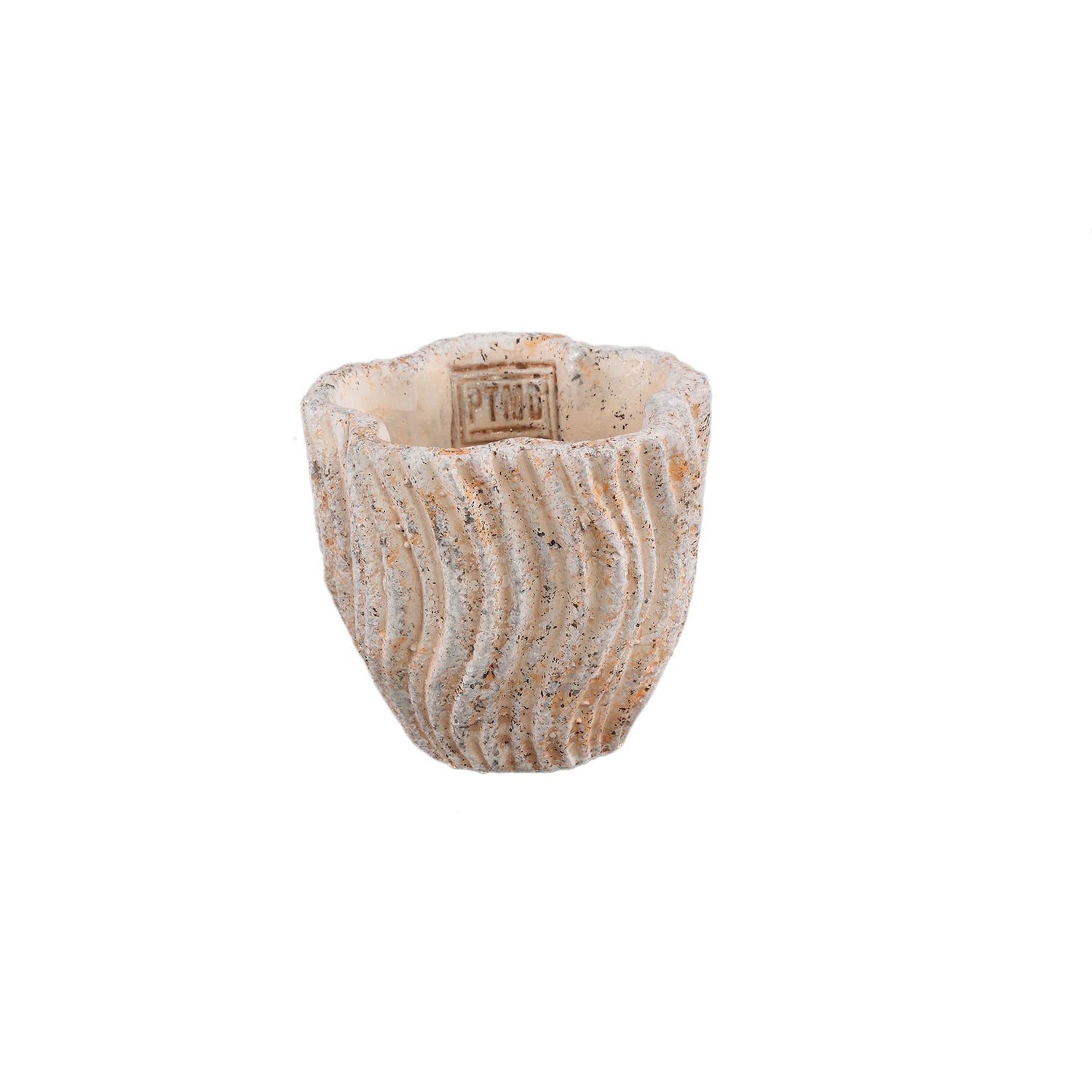 Robbien Cream Cement Round Pot Wavy Lines XS