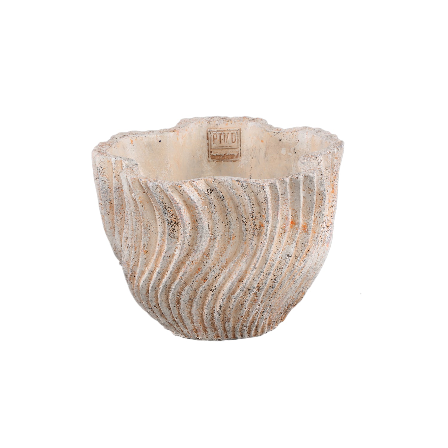 Robbien Cream Cement Round Pot Wavy Lines M