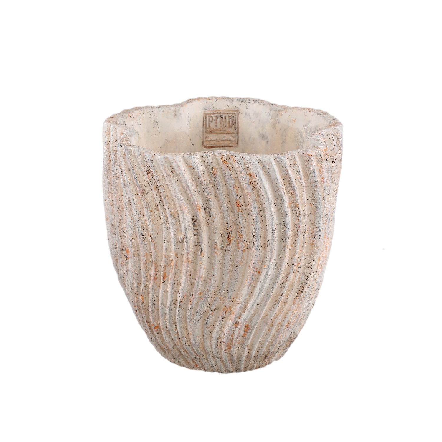 Robbien Cream Cement Round Pot Wavy Lines L