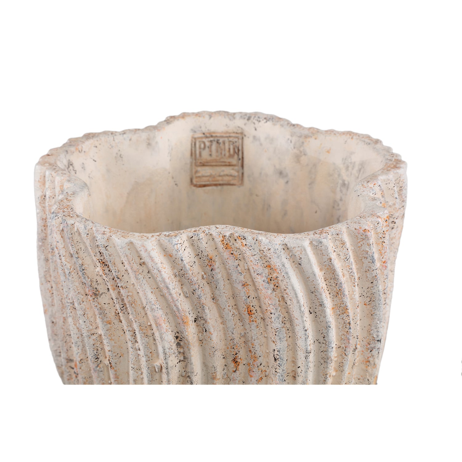 Robbien Cream Cement Round Pot Wavy Lines L