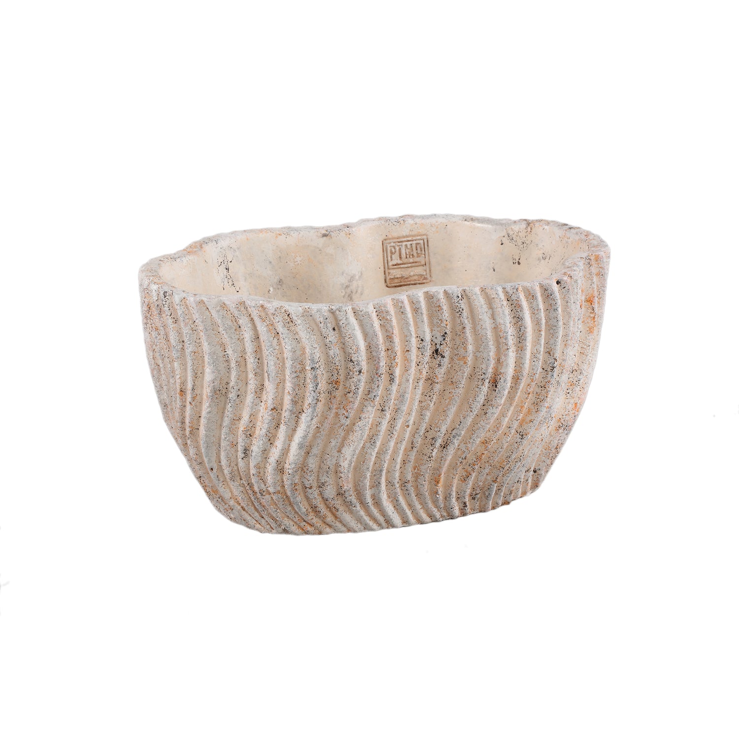 Robbien Cream Cement Oval Pot Wavy Lines Low L
