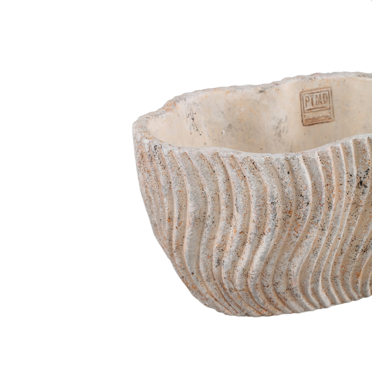 Robbien Cream Cement Oval Pot Wavy Lines Low L