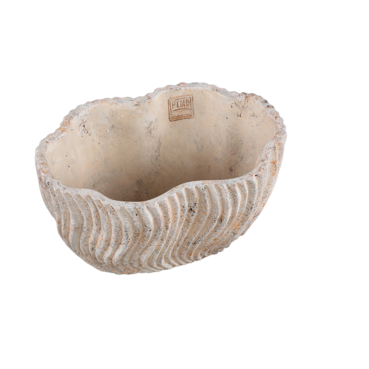 Robbien Cream Cement Oval Pot Wavy Lines Low L