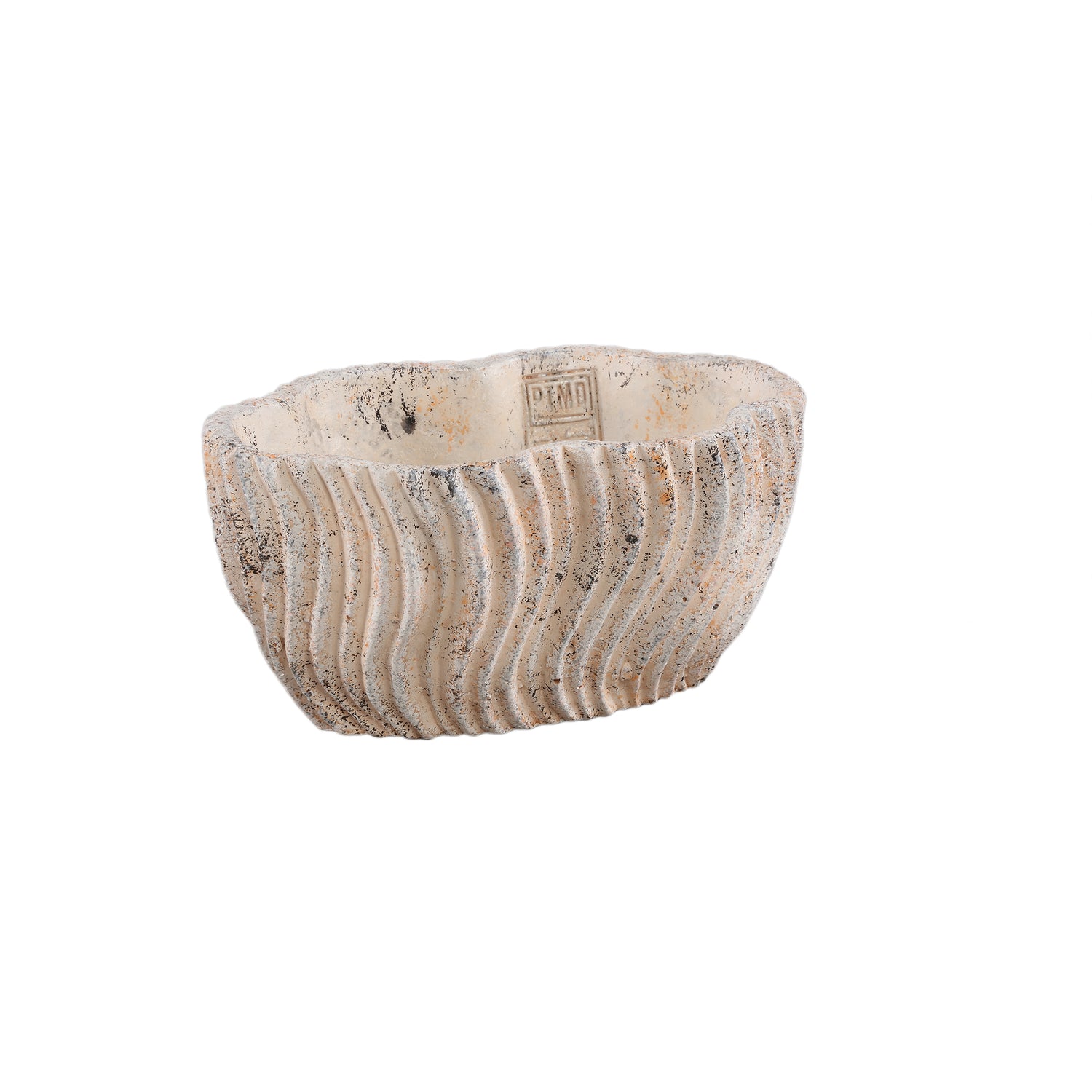 Robbien Cream Cement Oval Pot Wavy Lines Low S