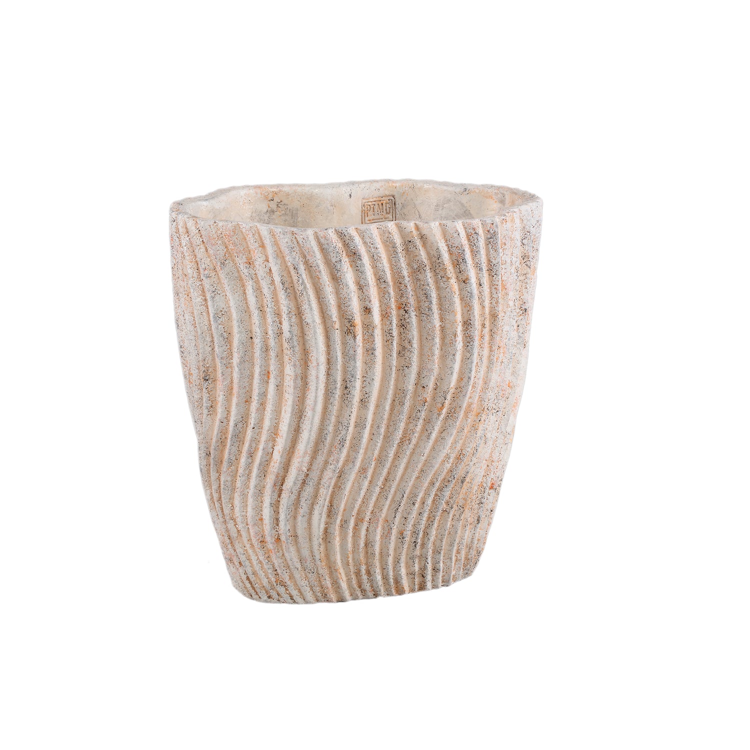 Robbien Cream Cement Oval Pot Wavy Lines High L