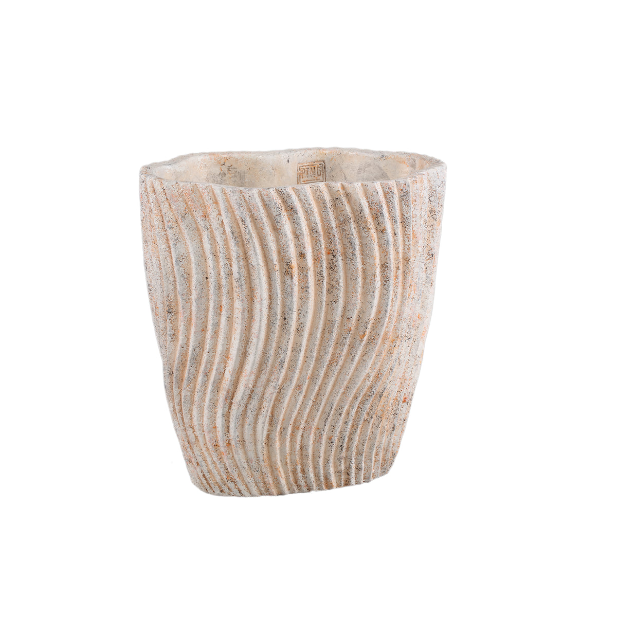 Robbien Cream Cement Oval Pot Wavy Lines High L