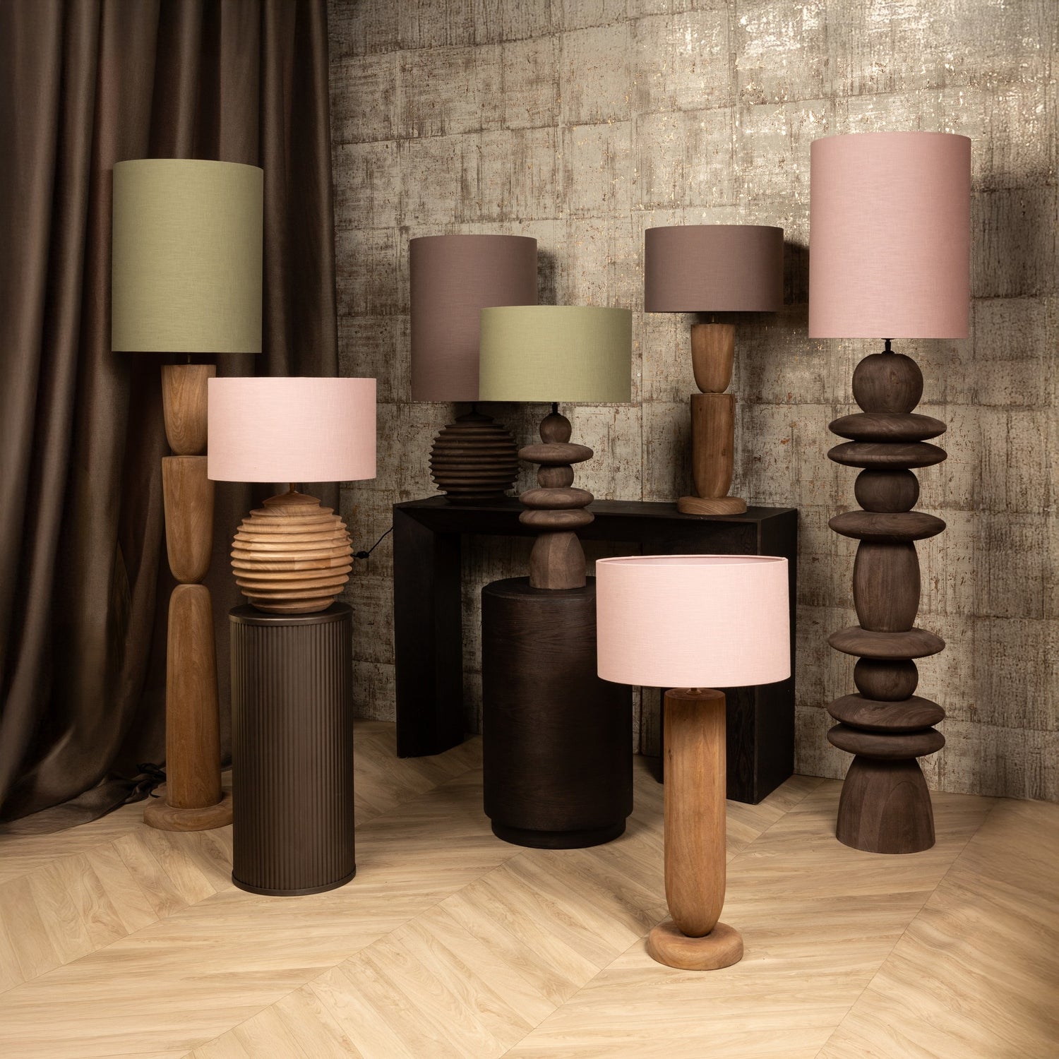 Rivvo Brown Cotton Linen Lampshade Round Low