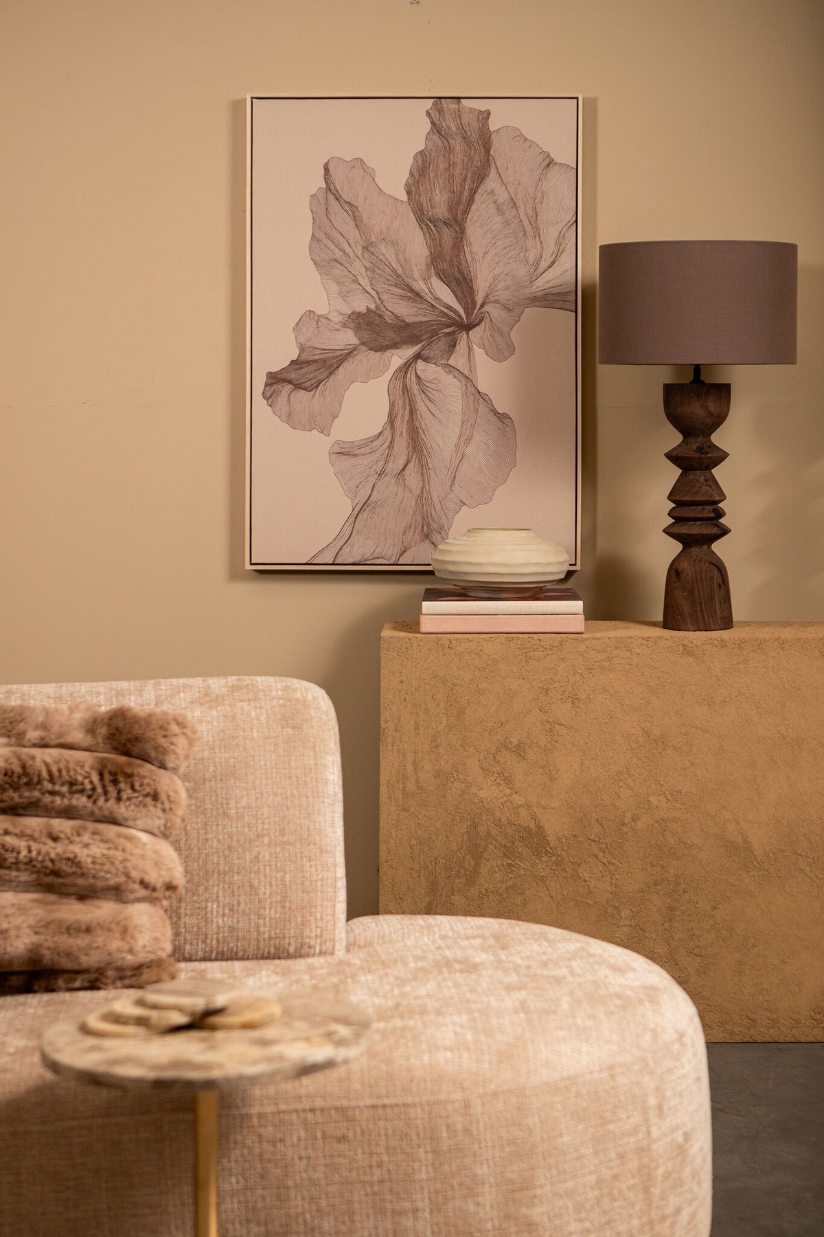 Rivvo Brown Cotton Linen Lampshade Round Low