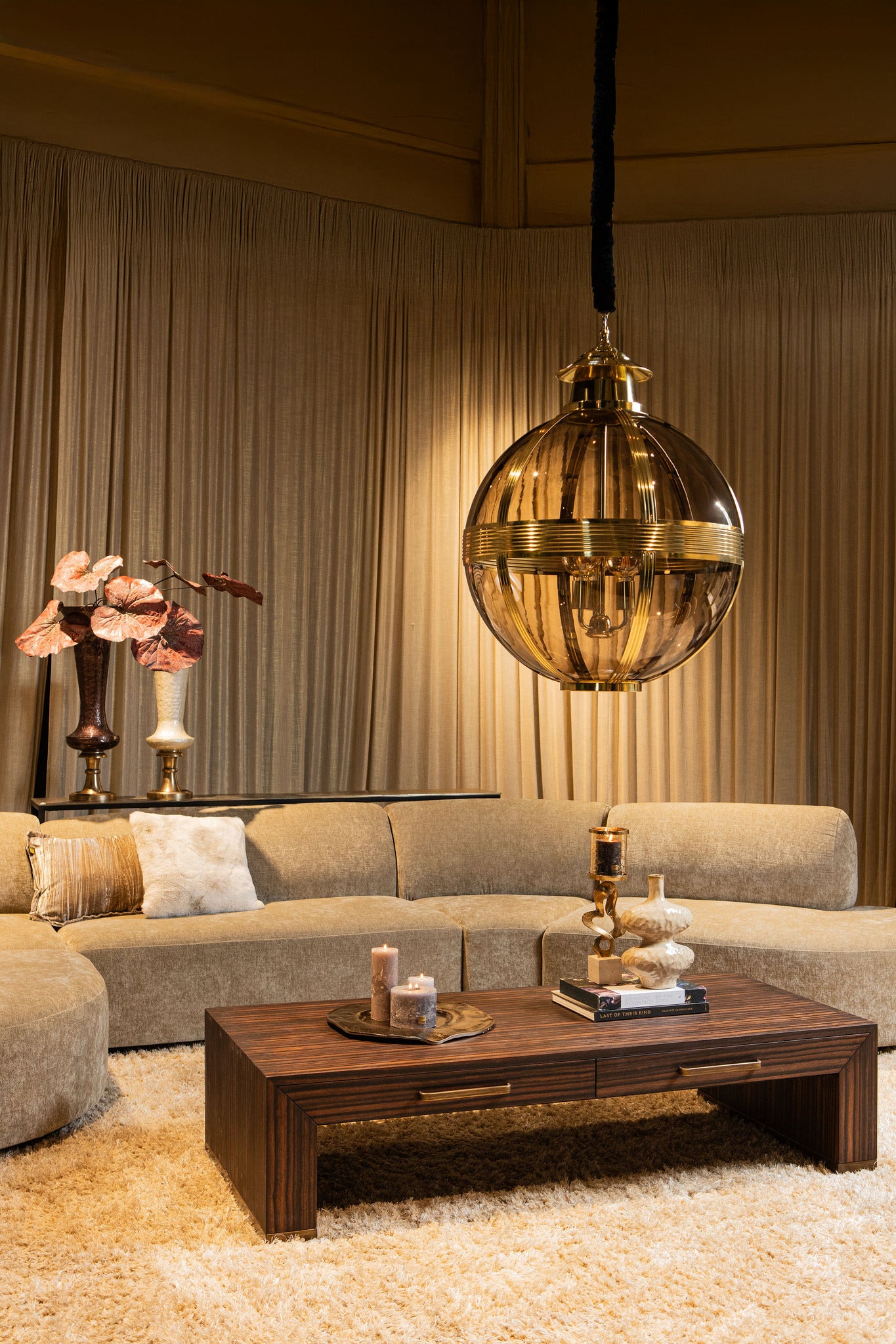 Mikk Brass Antique Luster Glass Hanging Lamp Rnd L