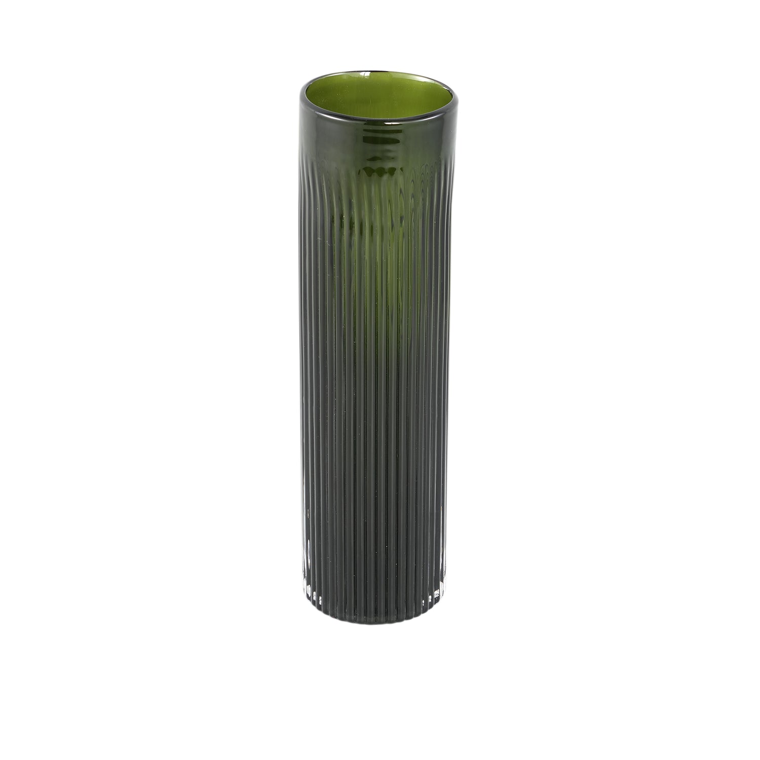 Alphaba Olive Green Round Ribbed Glass Vase Small S