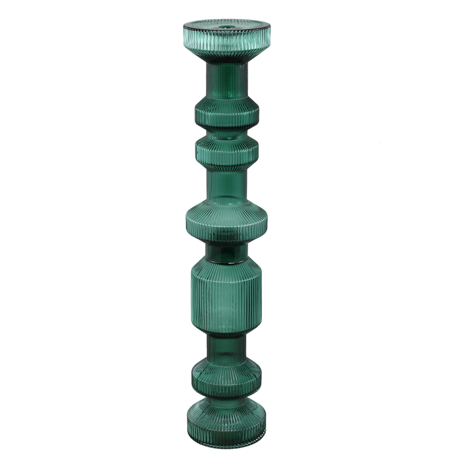 Galinda Dark Green Ribbed Glass Candle Holder L