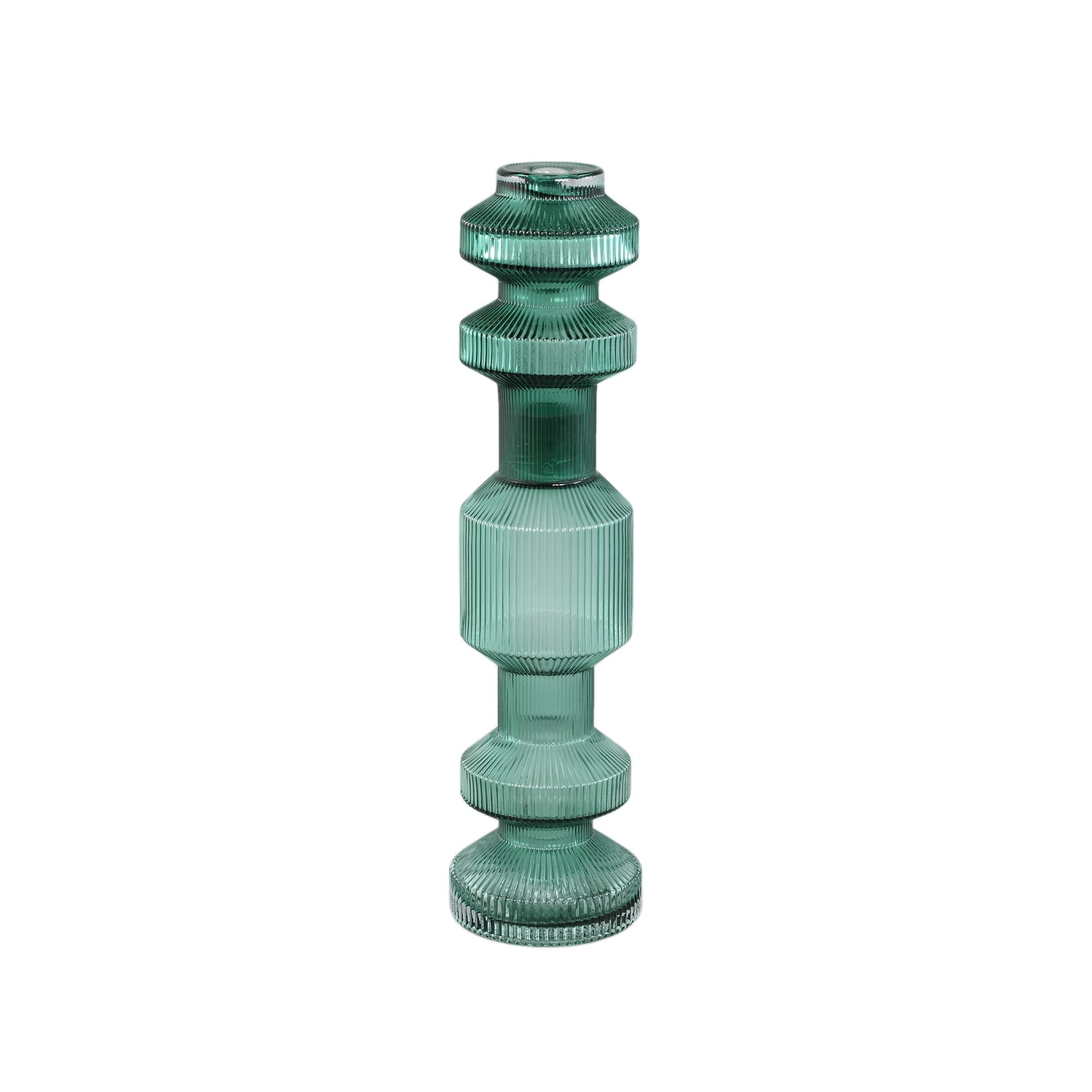Galinda Dark Green Ribbed Glass Candle Holder S