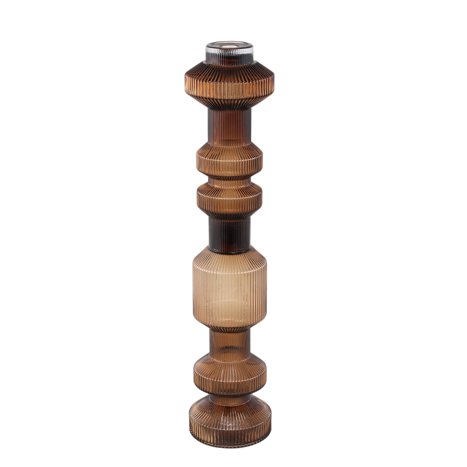 Galinda Brown Ribbed Glass Candle Holder Bulby M