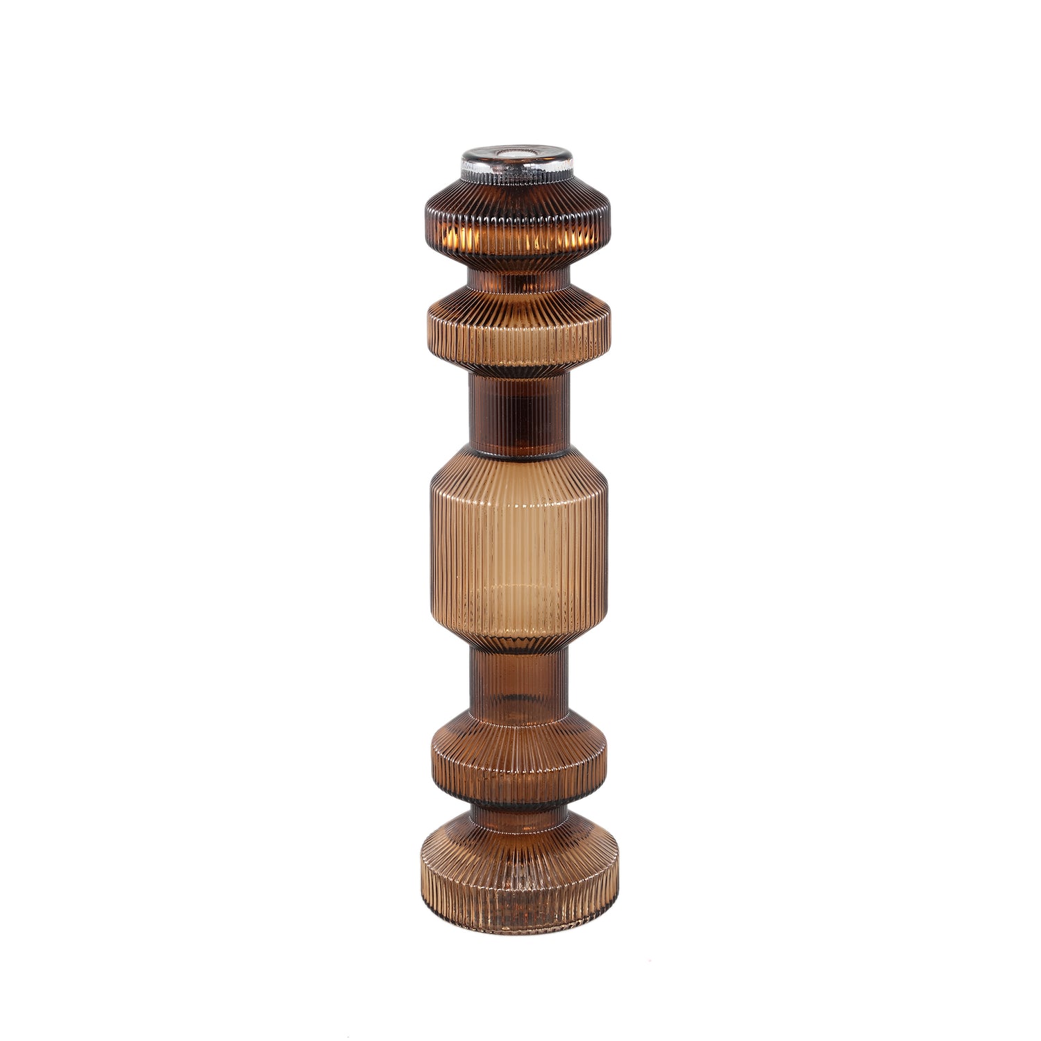 Galinda Brown Ribbed Glass Candle Holder Bulby S
