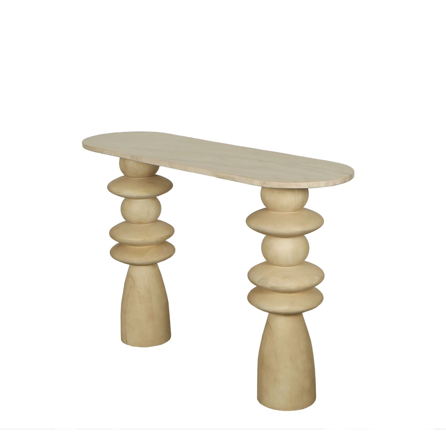 Callain Natural Mango Wood Side Table Marble Oval