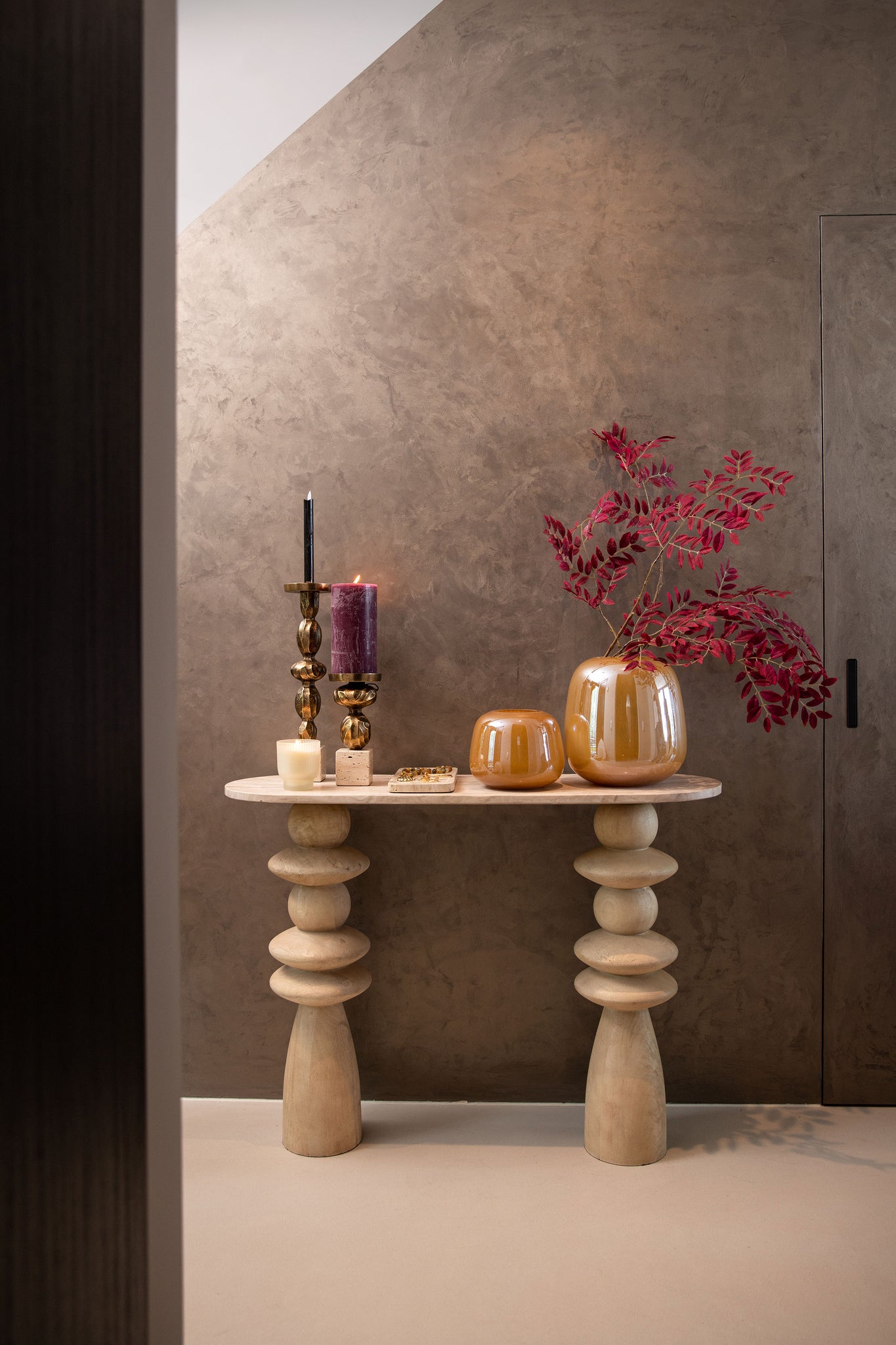 Callain Natural Mango Wood Side Table Marble Oval