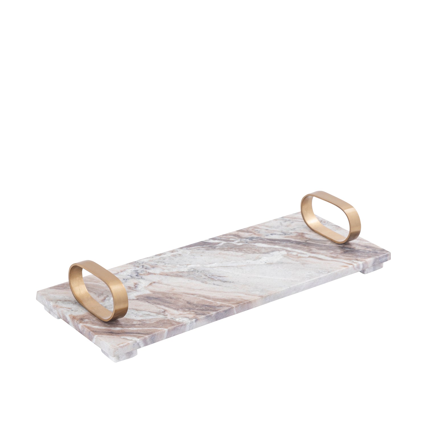 Lieka Beige Marble Tray Golden Handles Rectangle