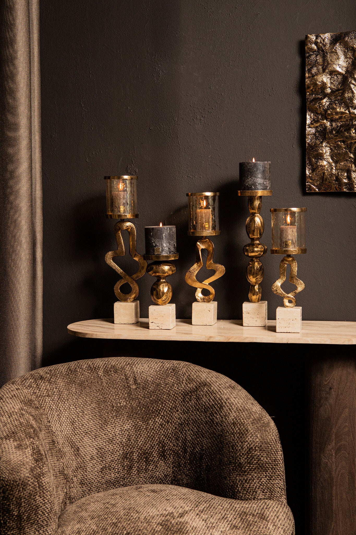 Malines Gold Casted Alu Candleholder On Base S