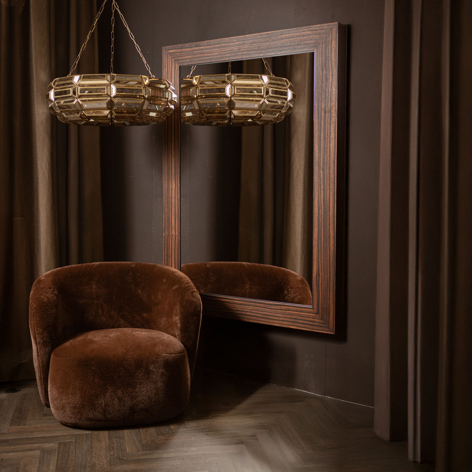 Tiess Brown Wooden Veneer Mirror Straight Frame
