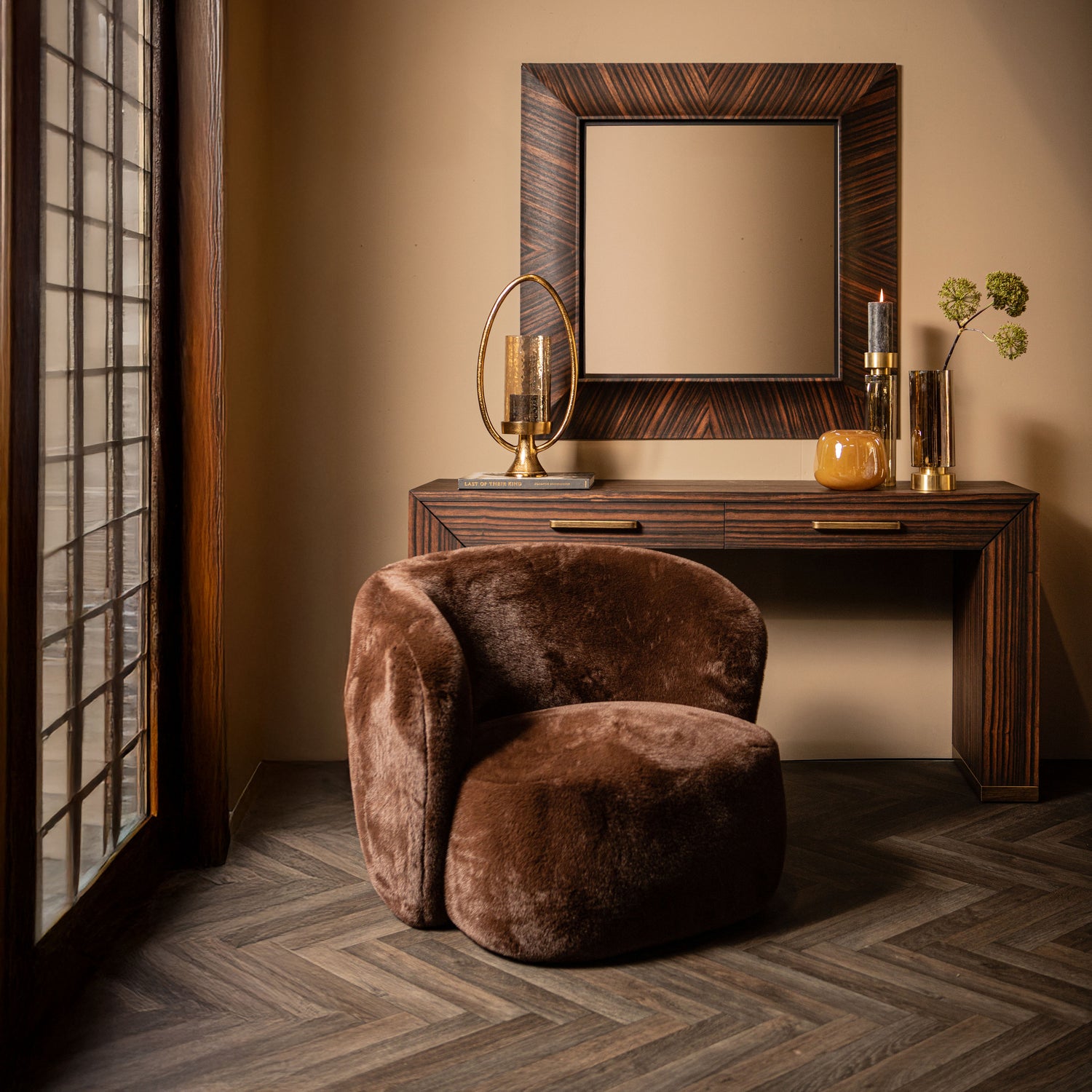 Tiess Brown Wooden Veneer Cabinet 2 Drawers