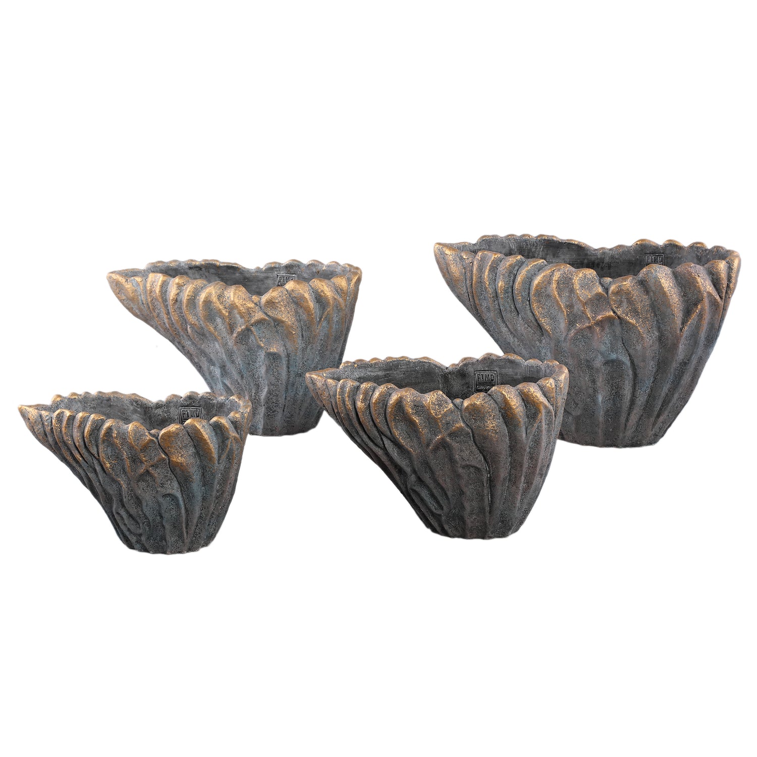 Vakas Grey Cement Oval Wavy Vase W Gold Border L