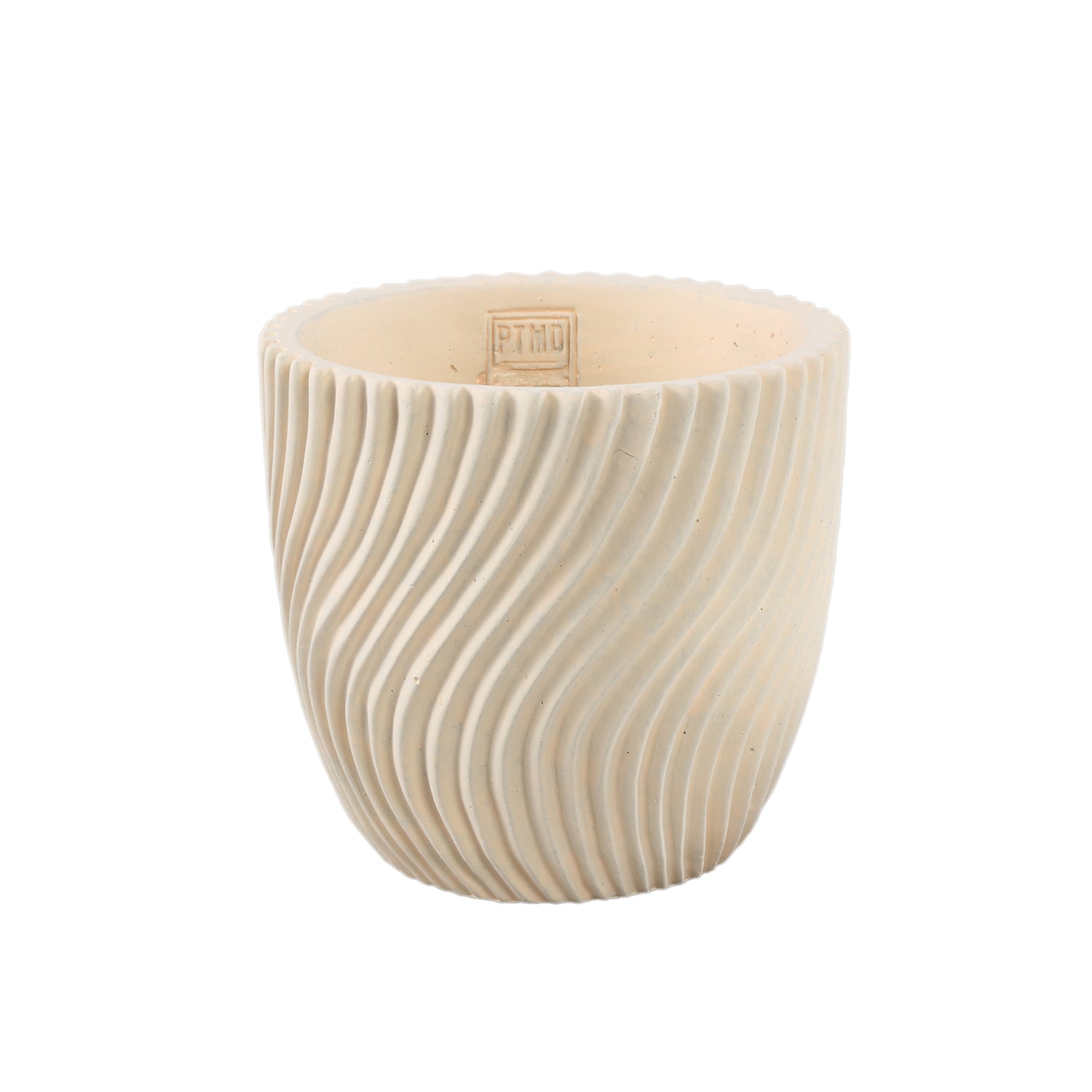 Lianna Cream Cement Round Pot Line Pattern L