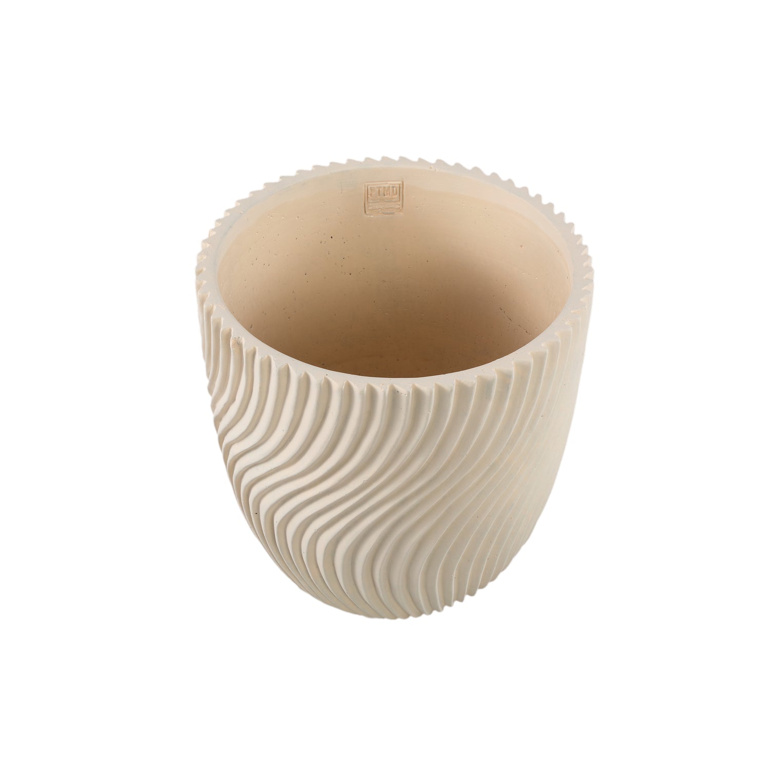 Lianna Cream Cement Round Pot Line Pattern L