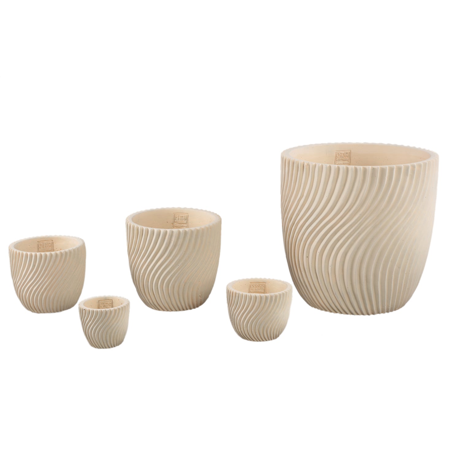 Lianna Cream Cement Round Pot Line Pattern L