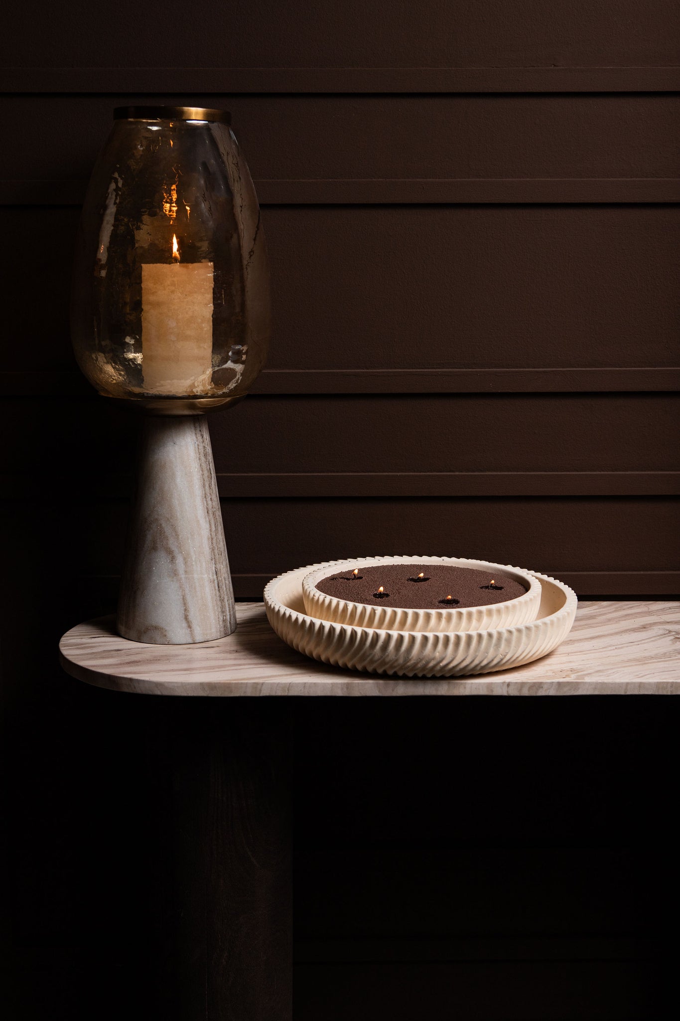 Lianna Cream Cement Round Bowl With Line Pattern M