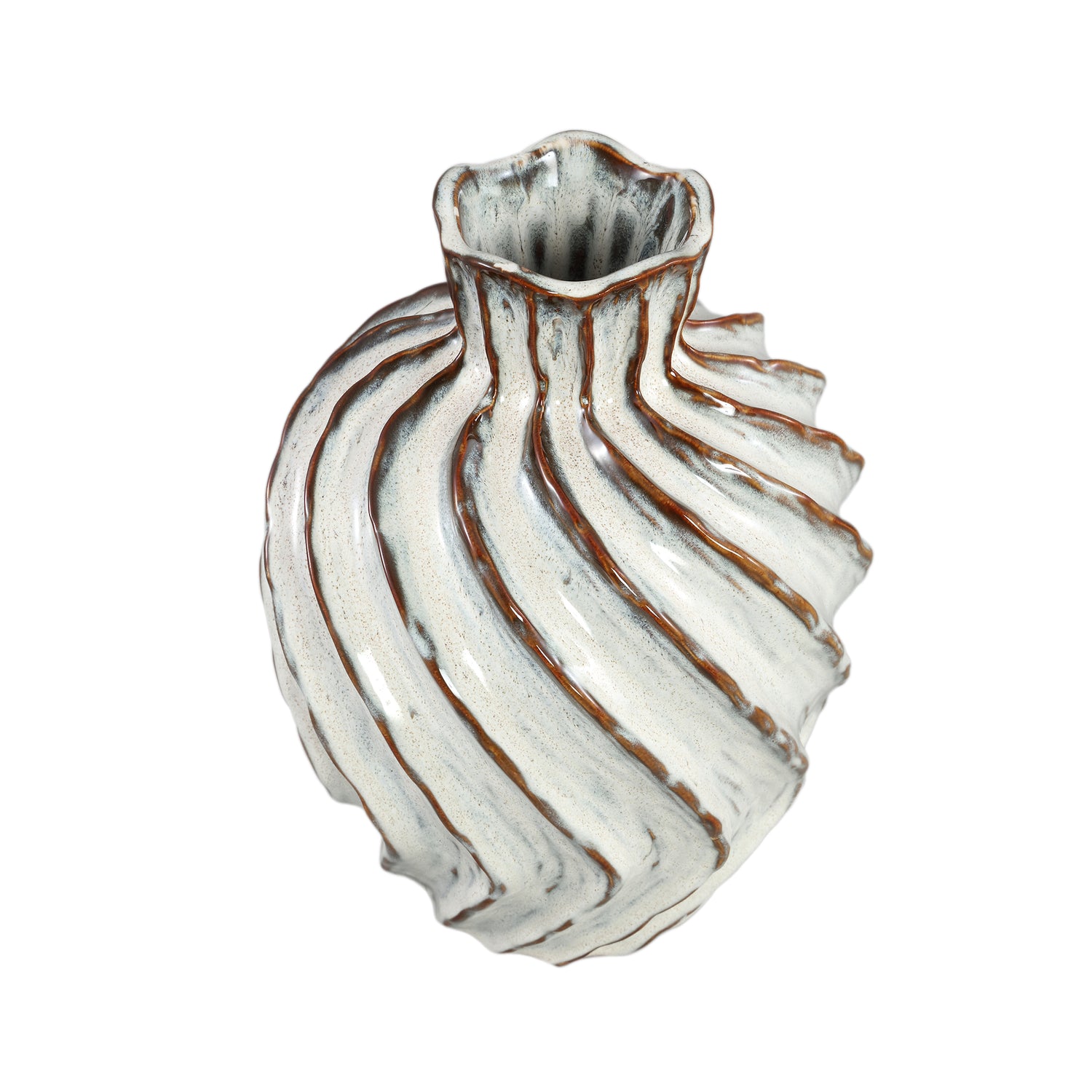 Marel White Round Ceramic Vase Swirl Lines M