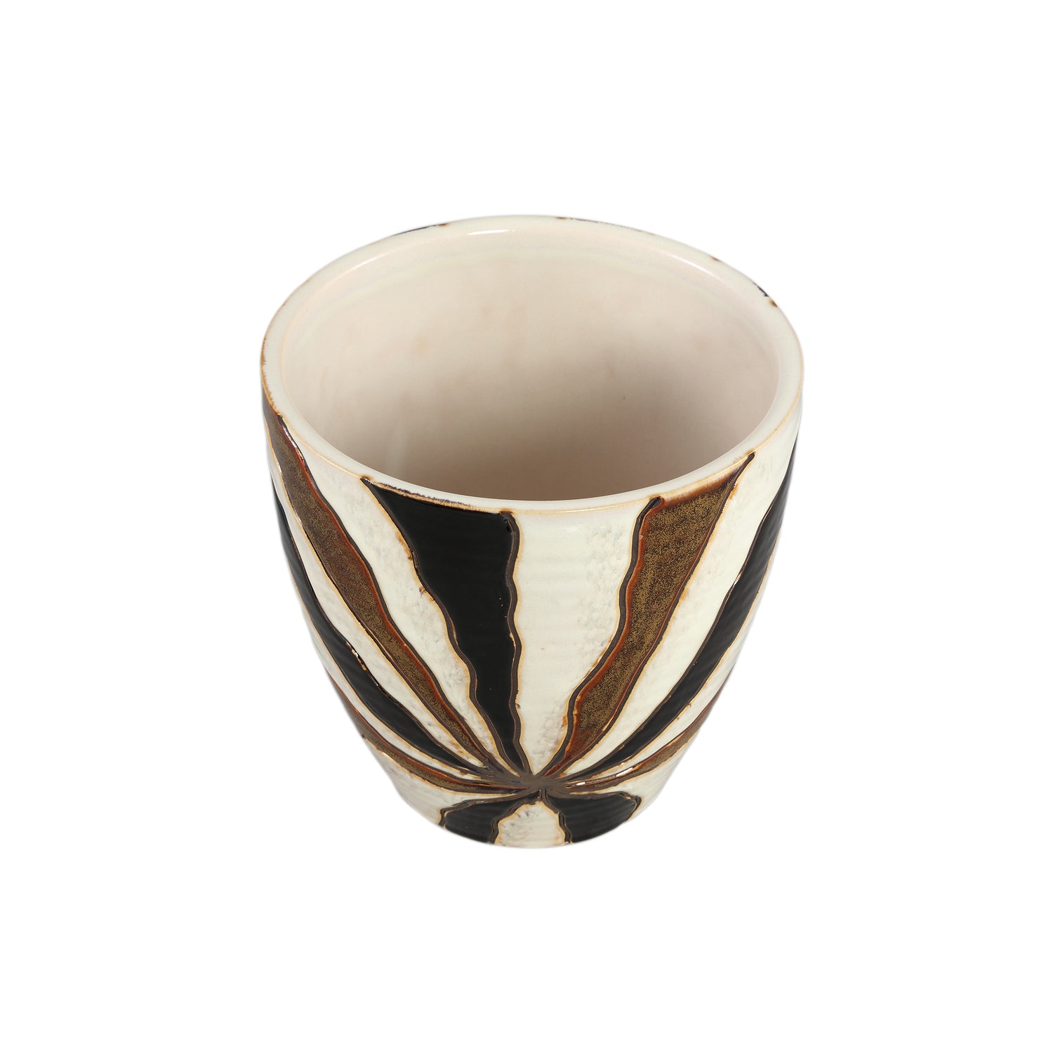 Evelin Dark Brown Round Ceramic Pot With Lines M
