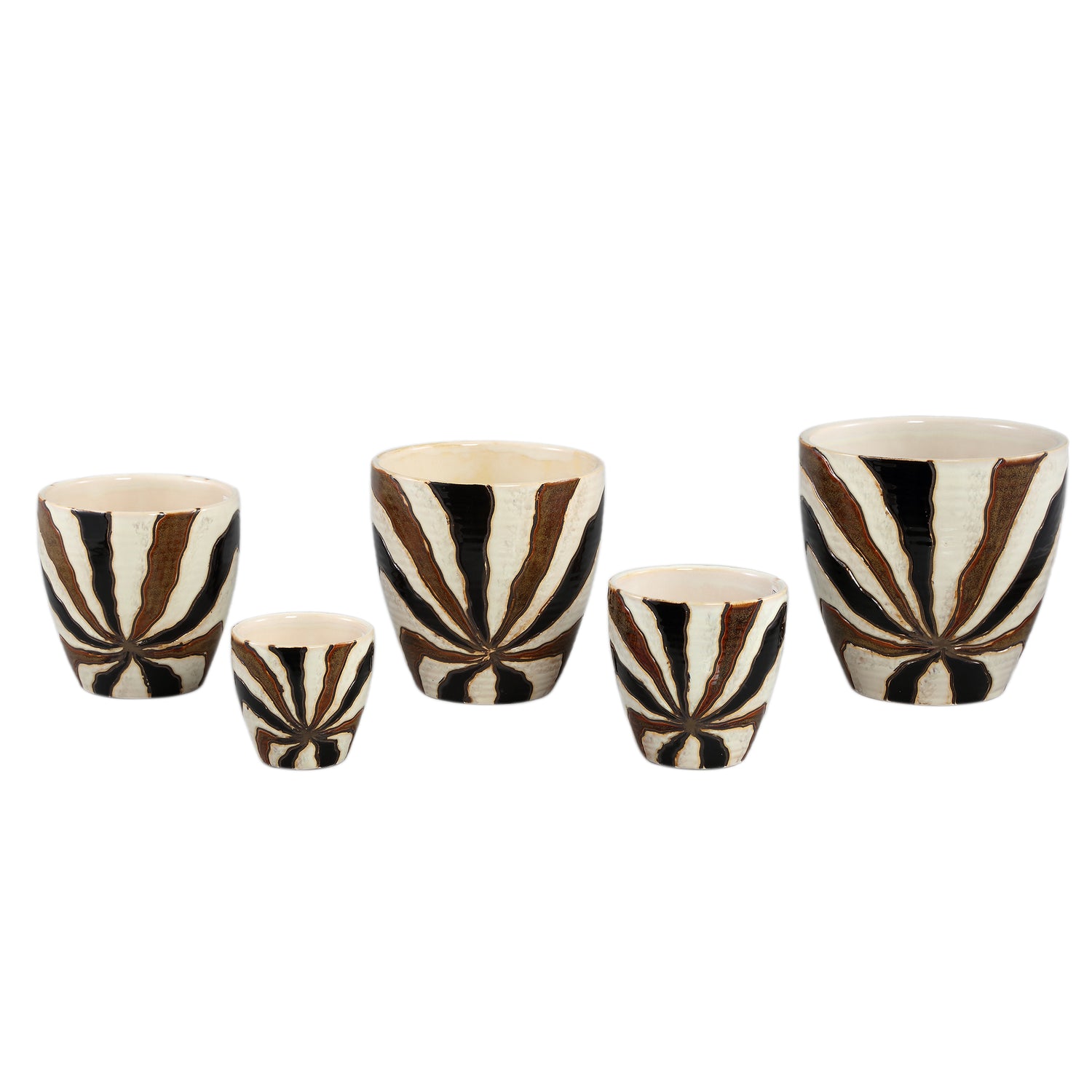 Evelin Dark Brown Round Ceramic Pot With Lines M