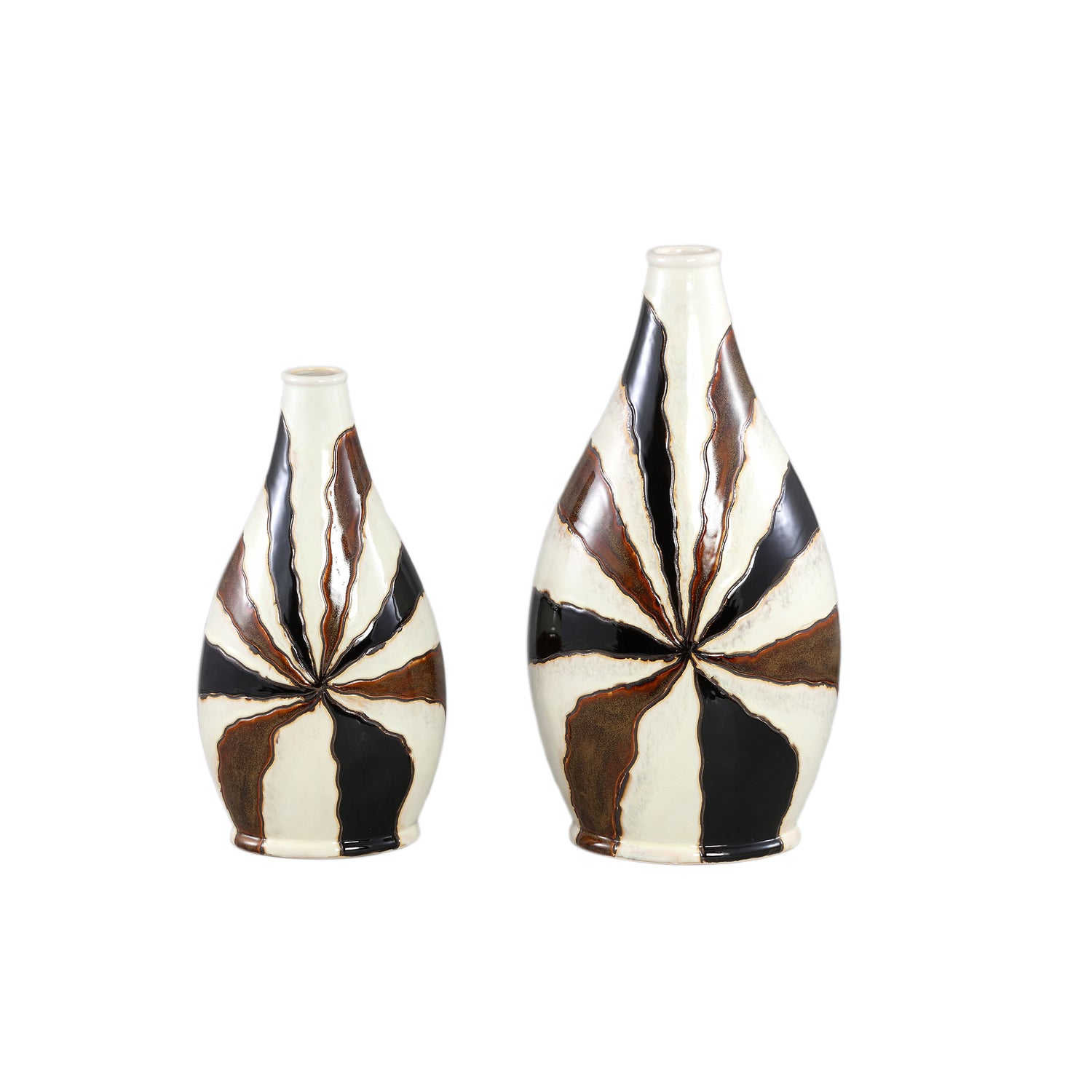 Evelin Dark Brown Oval Ceramic Vase With Lines S