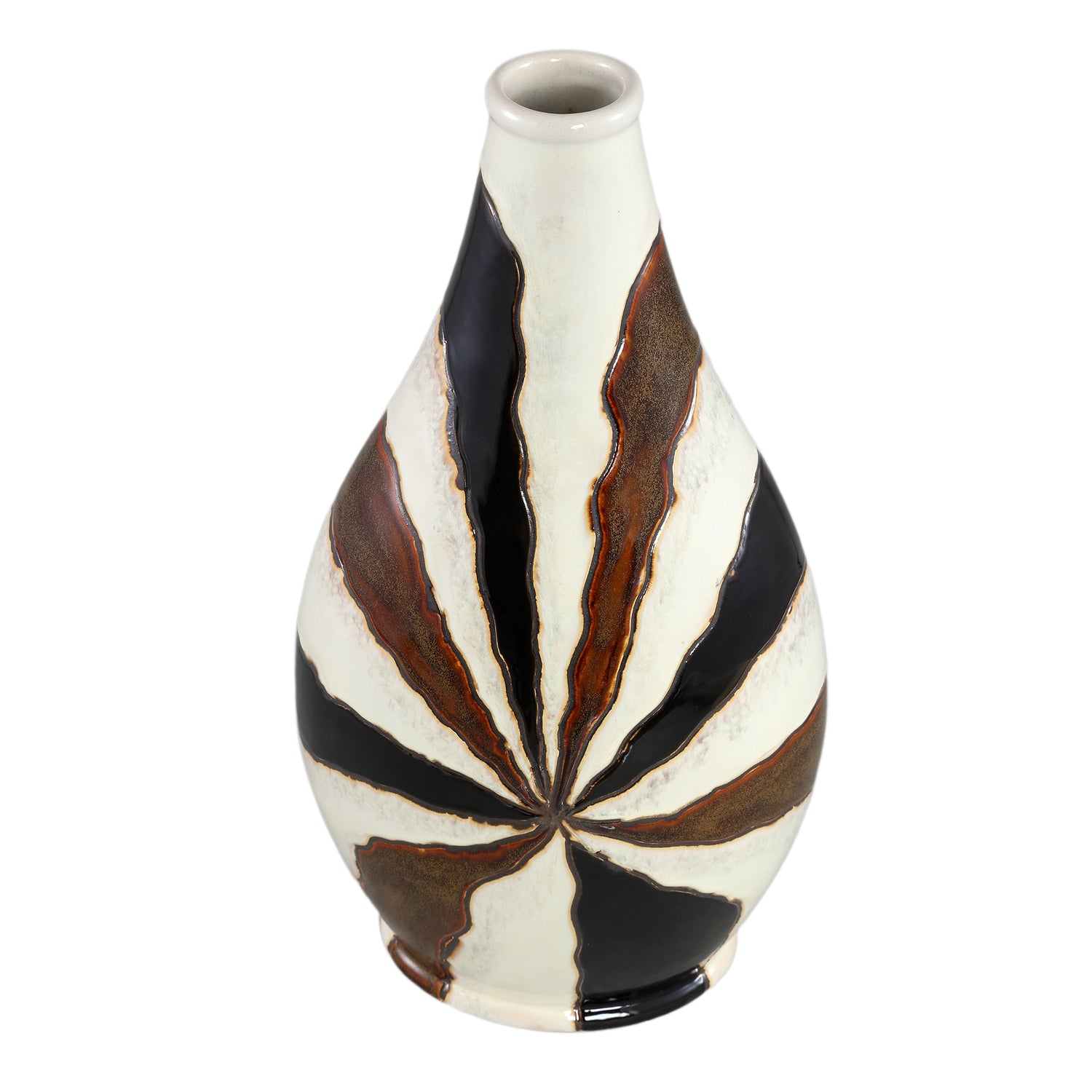 Evelin Dark Brown Oval Ceramic Vase With Lines S