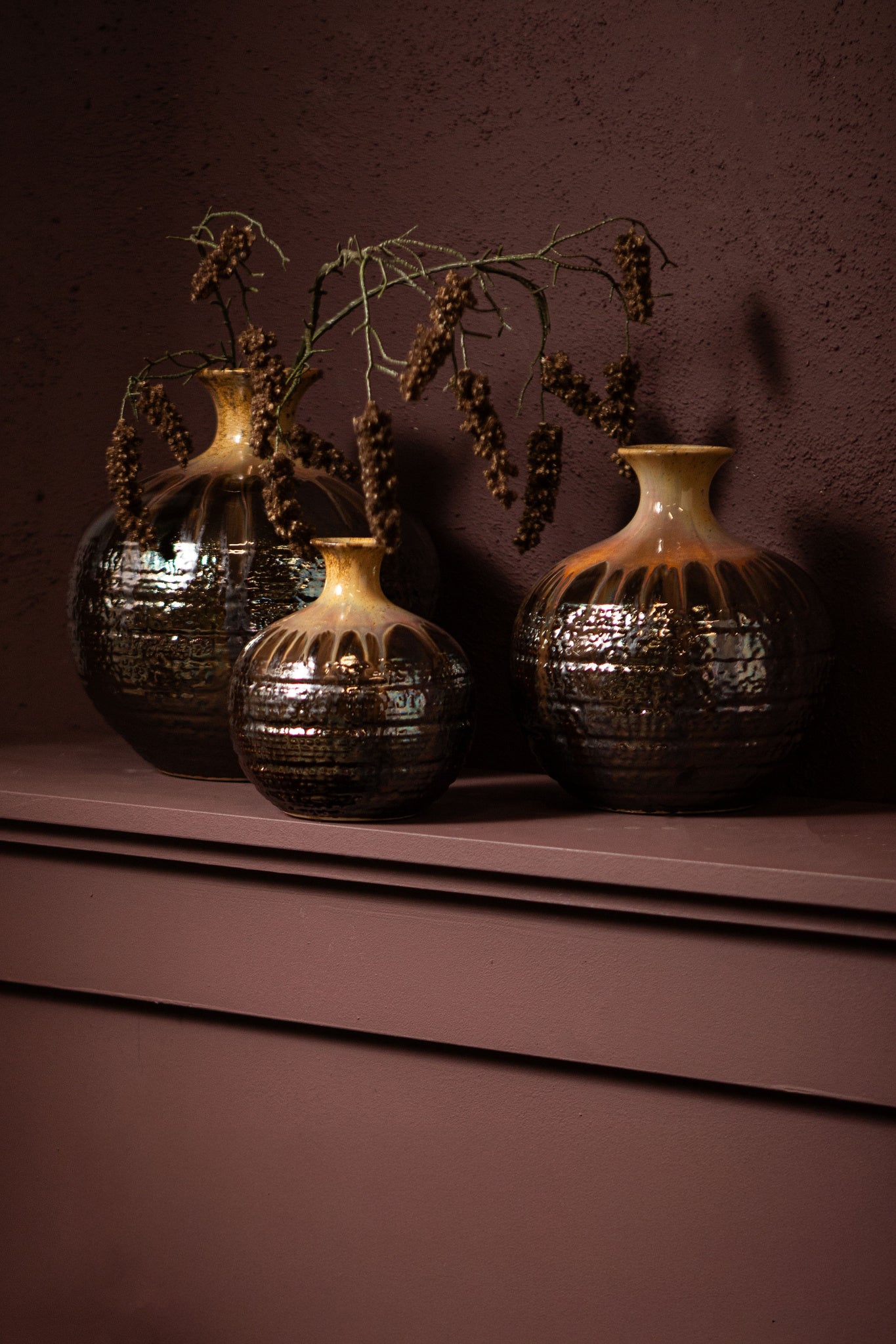 Darlan Gun Metal Bulby Ceramic Vase Beige Top L