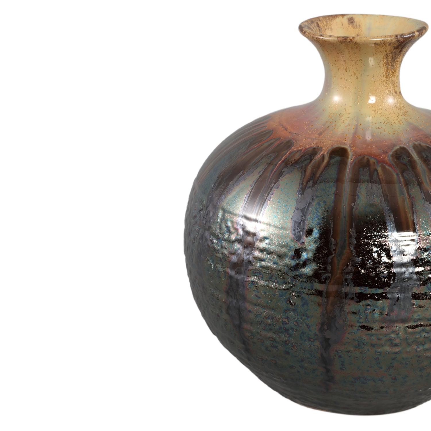 Darlan Gun Metal Bulby Ceramic Vase Beige Top L