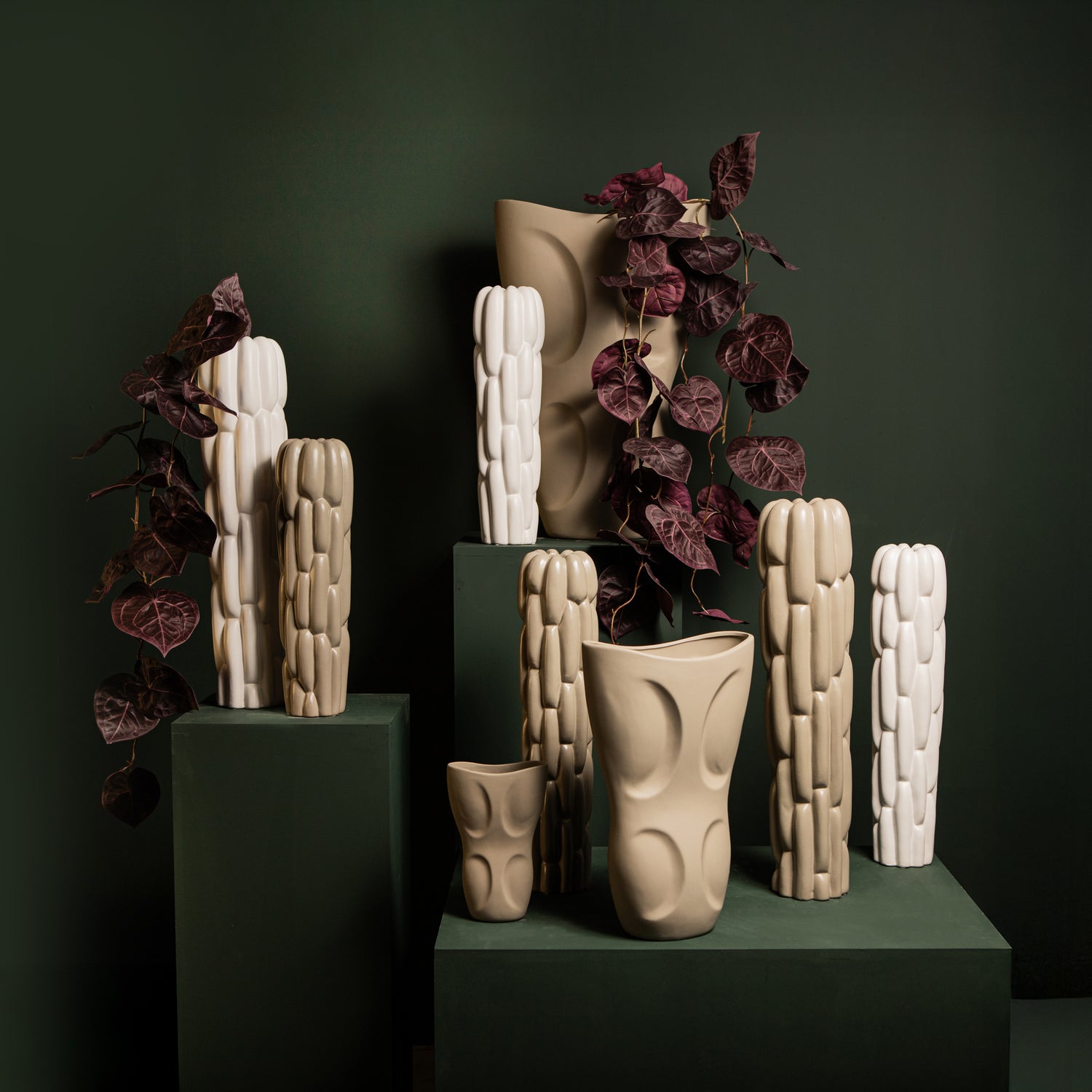 Seanis White Round Ceramic Vase Block Pattern L