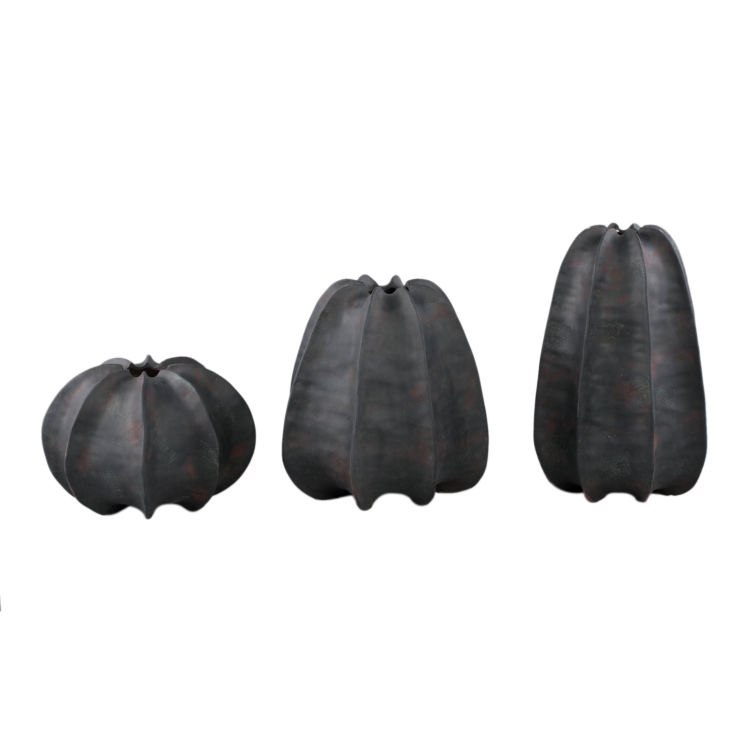 Grayson Black Ceramic Round Ribbed Vase High