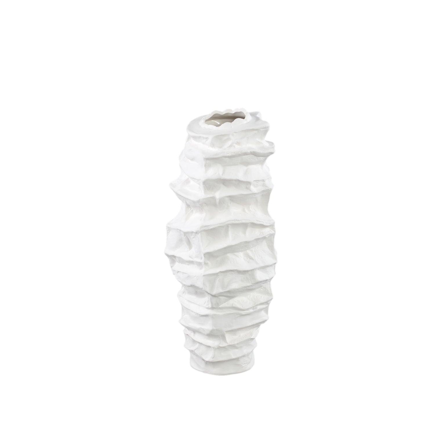 Aharon White Ceramic Irregular Shaped Vase Slim S