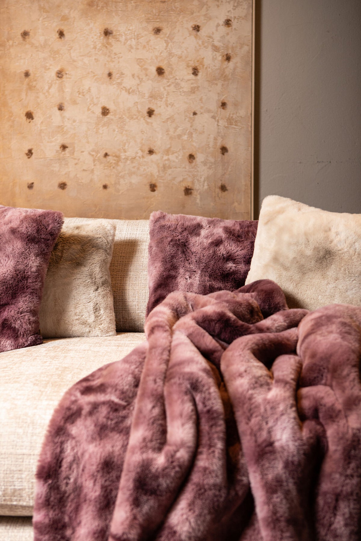 Linde Burgundy Faux Fur Cushion Square S