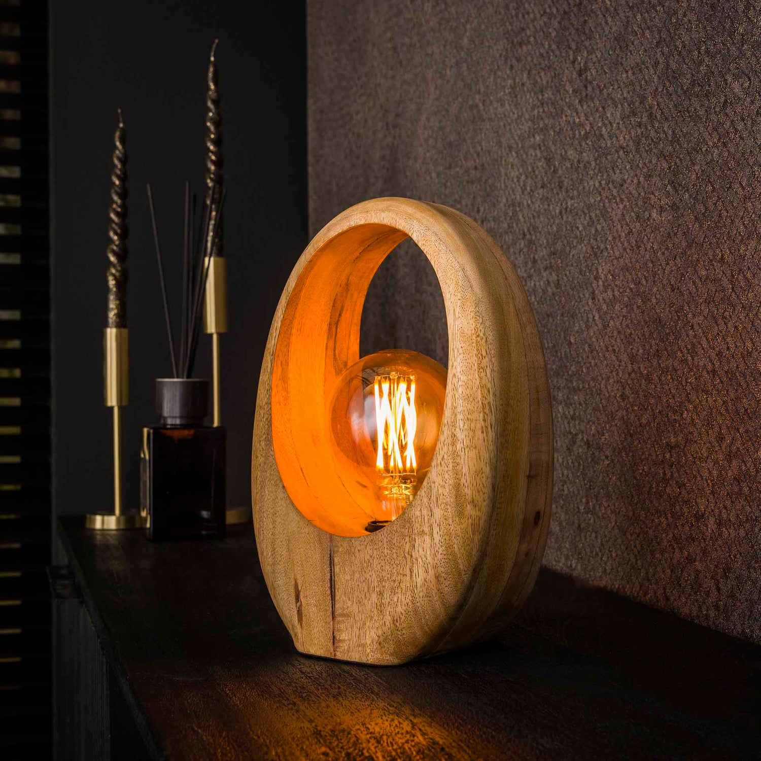 Tafellamp met 1 lamp Arch wood - 20x13x30 cm - Naturel - Mango