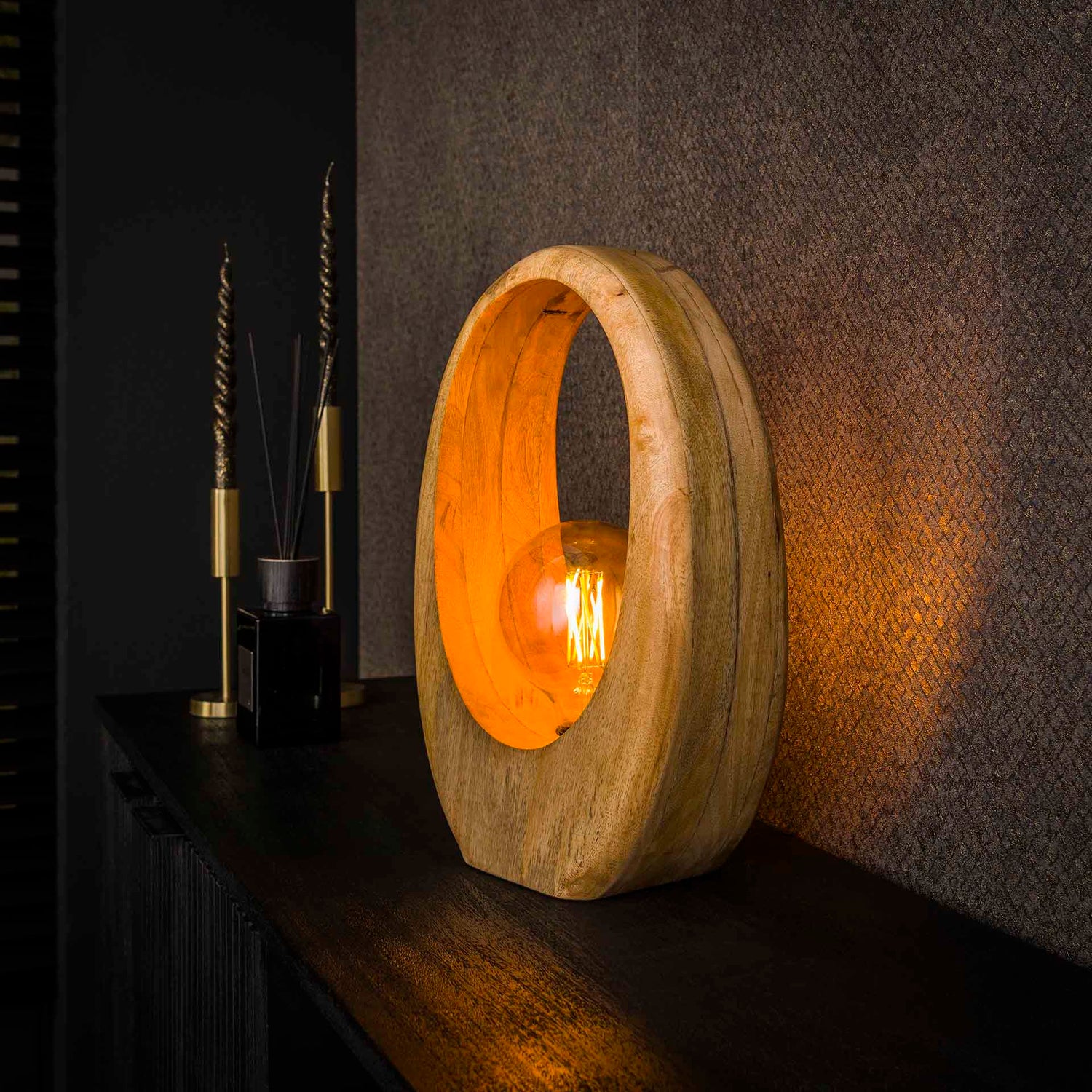 Tafellamp met 1 lamp Arch Wood L - 30x13x43 cm - Naturel - Mango