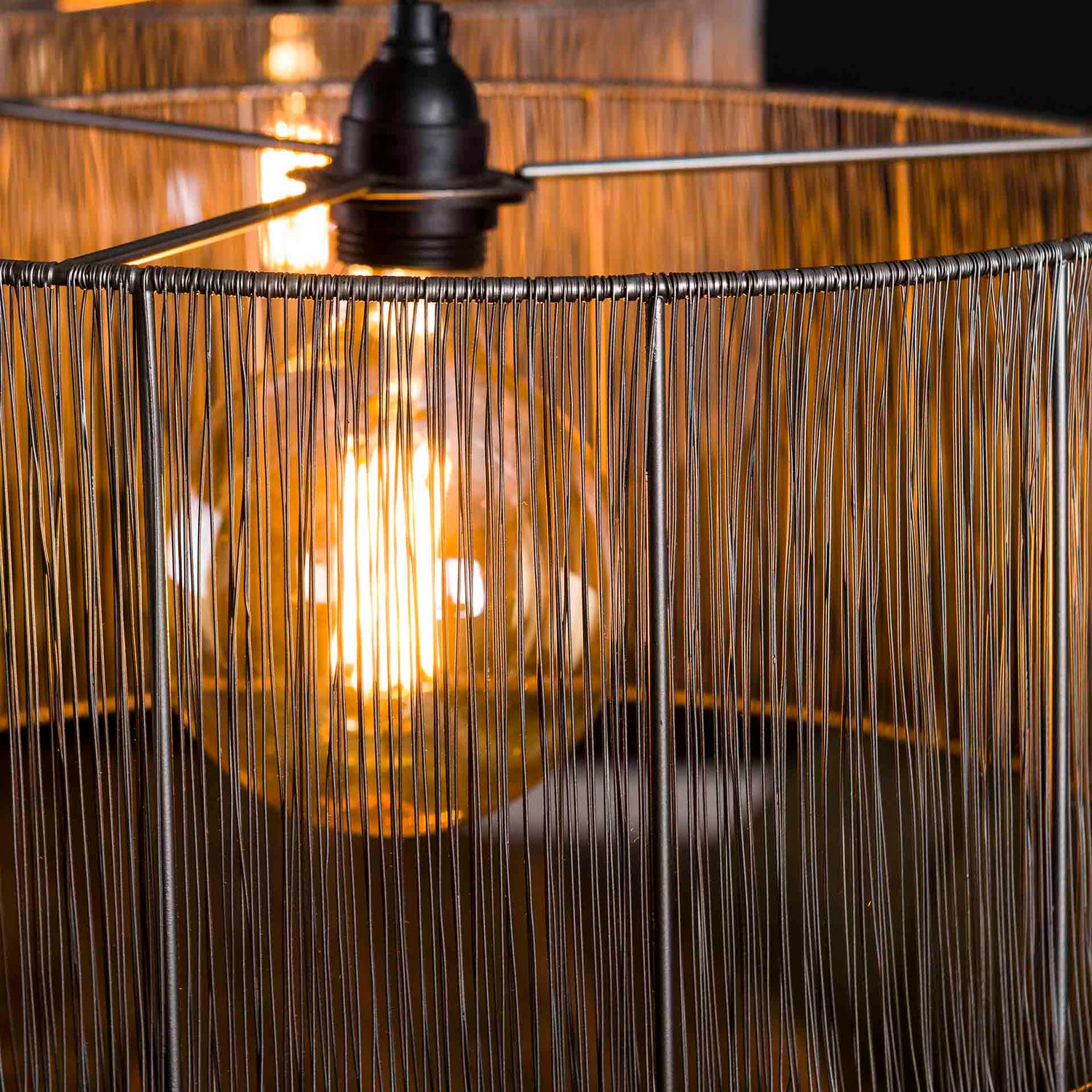 Hanglamp met 2 Lampen Stringshade Metal - 120x41x150 cm - Zwart - Nikkel