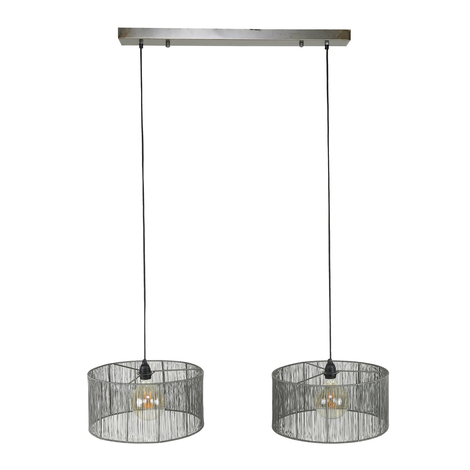 Hanglamp met 2 Lampen Stringshade Metal - 120x41x150 cm - Zwart - Nikkel