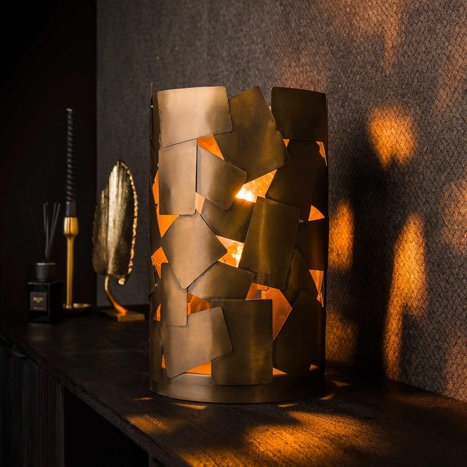 Tafellamp met 1 lamp patch cylinder - 23x23x38 cm - Brons Antiek