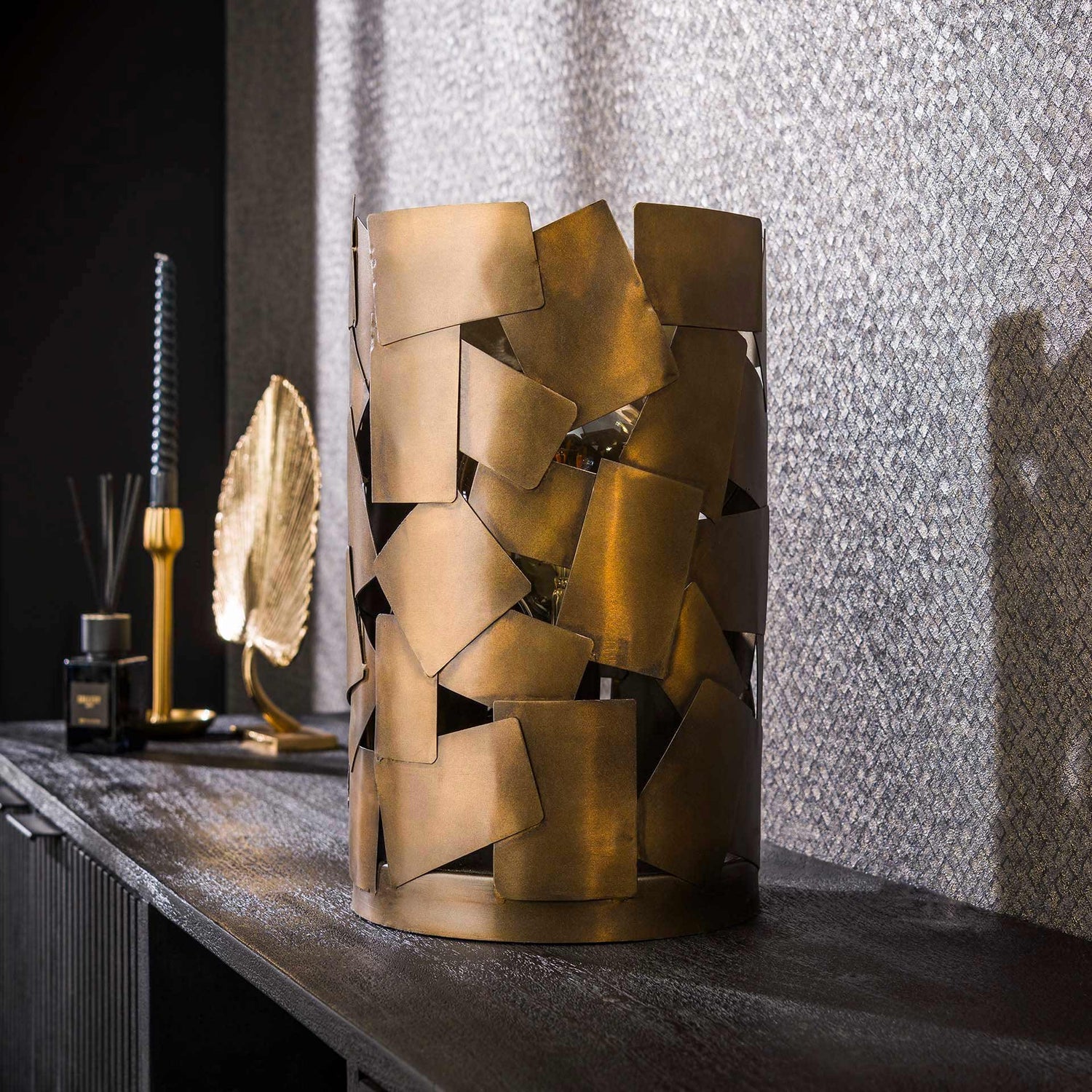 Tafellamp met 1 lamp patch cylinder - 23x23x38 cm - Brons Antiek