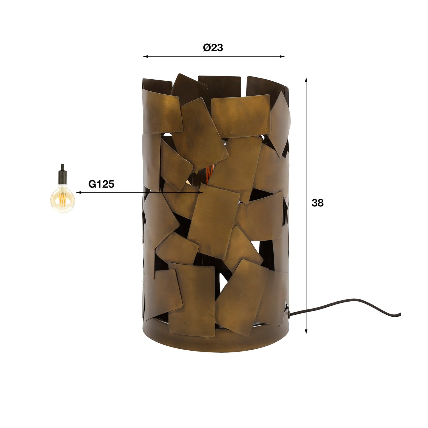 Tafellamp met 1 lamp patch cylinder - 23x23x38 cm - Brons Antiek