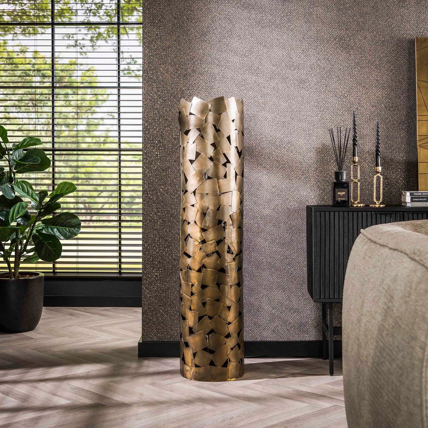 Vloerlamp patch cylinder - 30x30x135 cm - Brons Antiek