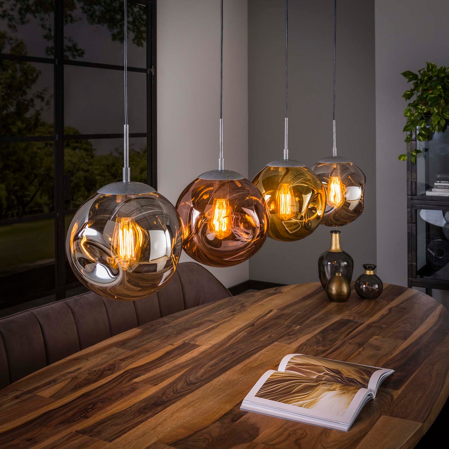 Hanglamp met 4 lampen Stellar - 130x25x150 cm - Oud Zilver